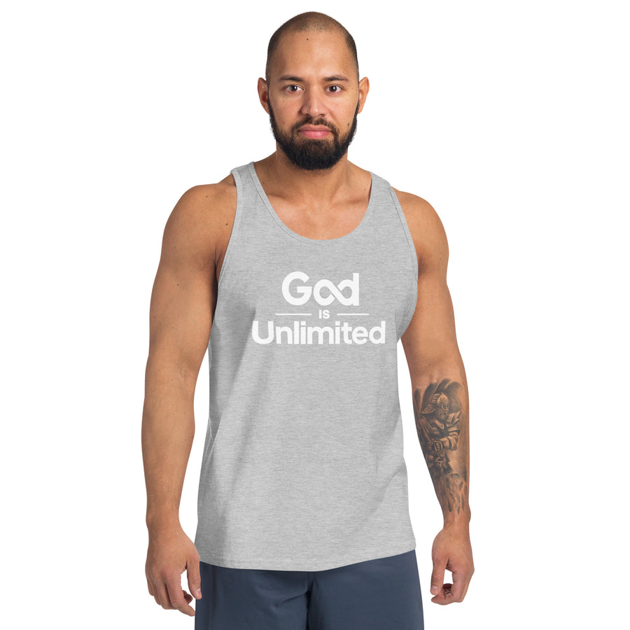 God is Unlimited White Unisex Tank Top